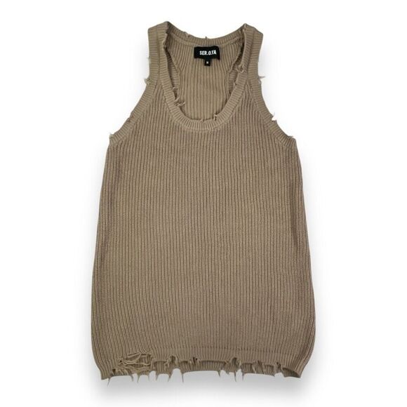 SER.OY.A Yonnit Tan Distressed Ribbed Knit Tank Top Dress Size Medium - Picture 1 of 6